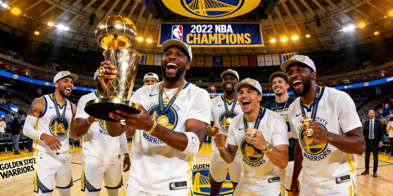 金州勇士队团队合影 - NBA冠军球队球员在球场庆祝胜利